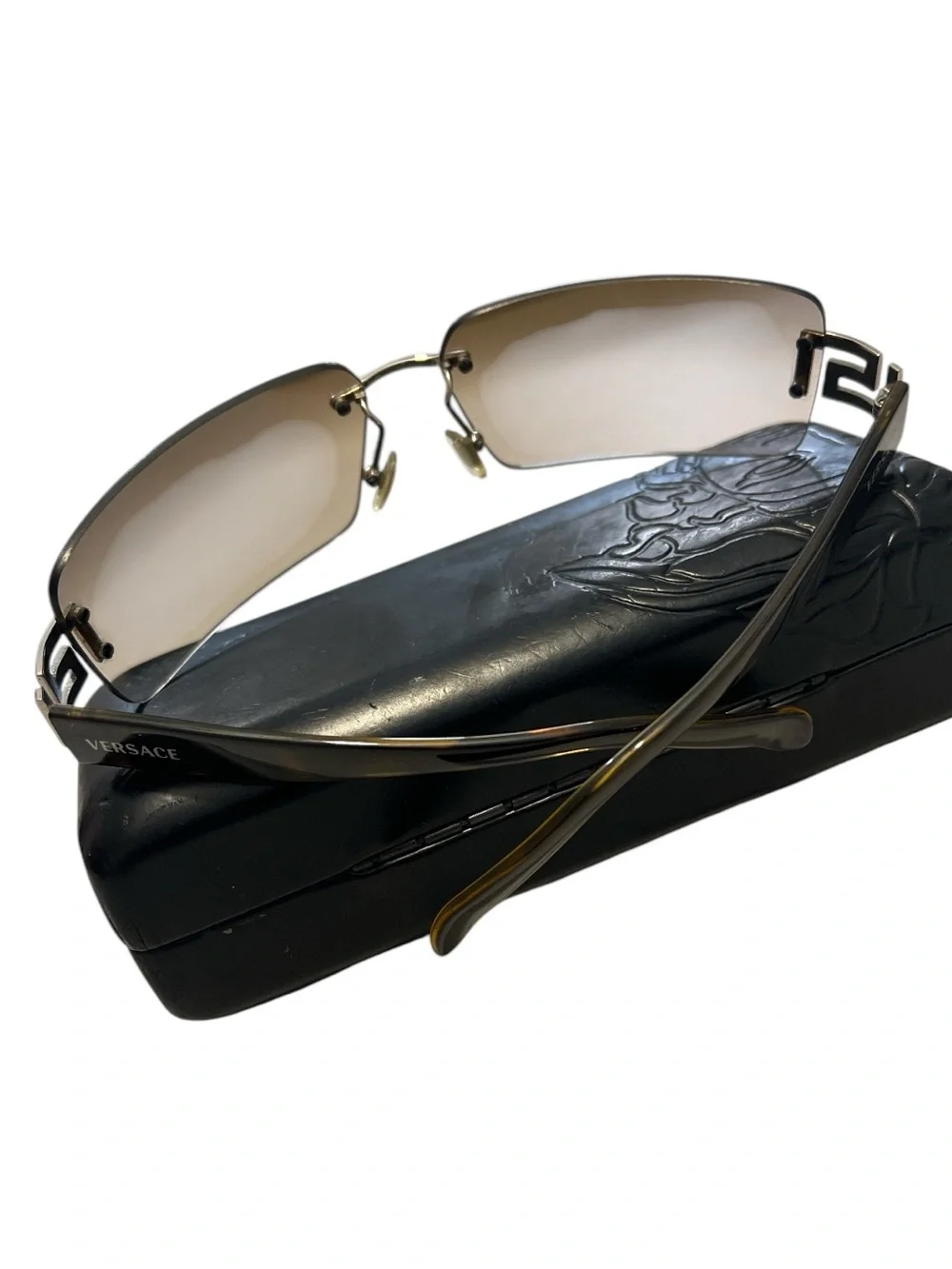 Authentic Versace MOD 2017-B 1000/8Z Rimless Sunglasses Tortoise Silver Y2K 64-1
